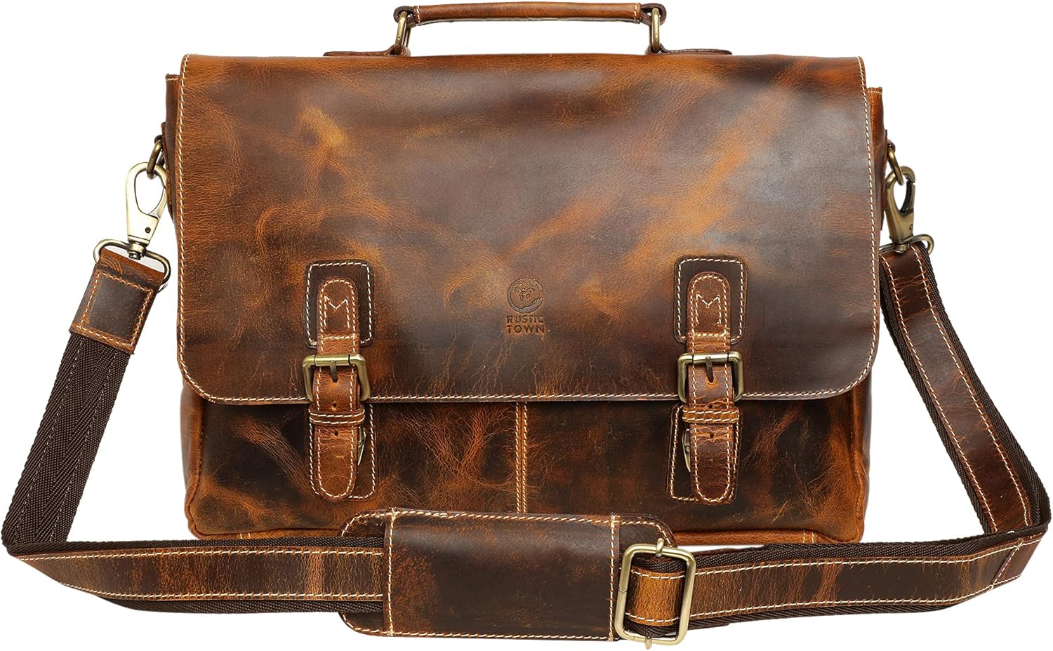 Leather Laptop Messenger Bag for Men - Top Grain Leather Briefcase Computer Satchel Office Crossbody Bag by Rustic Town