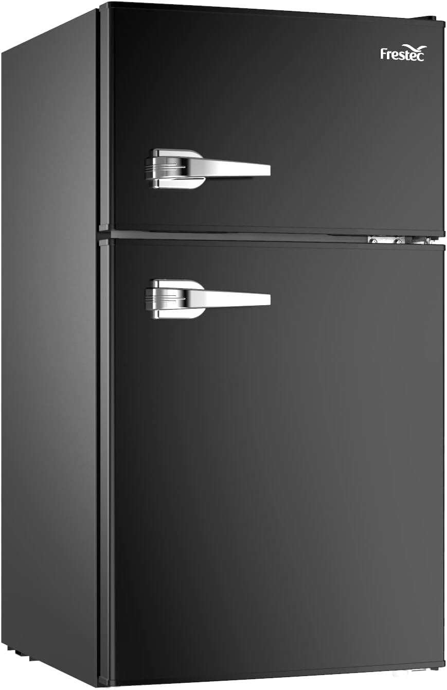 3.2 Cu.Ft Compact Refrigerator with 2 Doors, Mini Fridge with Freezer, 37dB Quiet, 7-Settings Mechanical Thermostat, LED Lights, E-Star Rated Small Refrigerator for Bedroom Office, Dorm or Garage, Black (External Handle)
