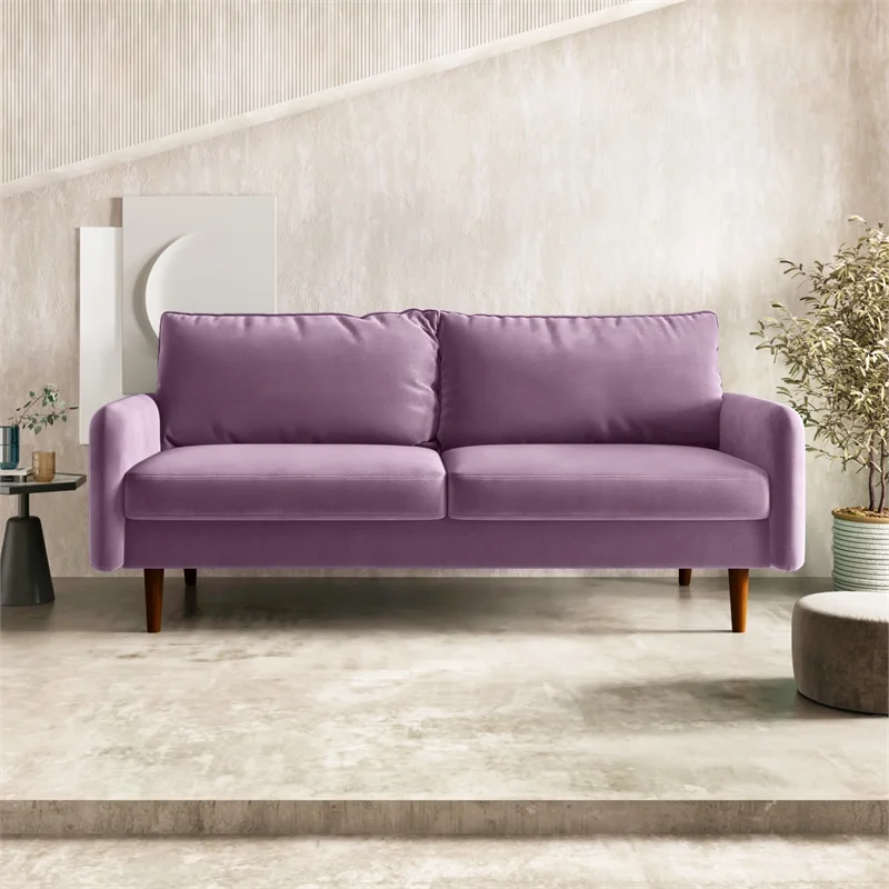 Enor Furniture Averie 69" Upholstered Modern Velvet Sofa in Purple