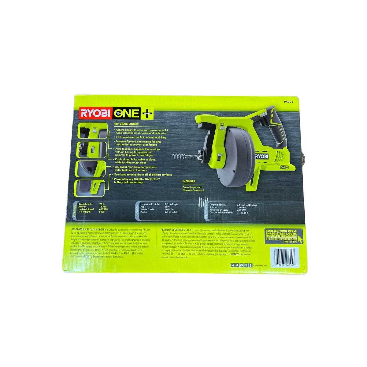 Ryobi 18-Volt One+ Drain Auger P4001 - Shop Hardware Tools Online Store