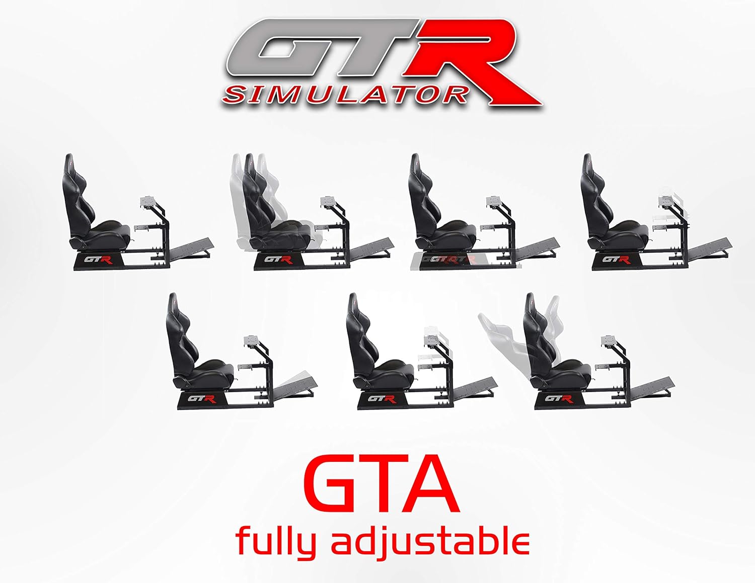 GTR Simulator GTA-F Model Black Frame Triple | Single Monitor Stand with Black Adjustable Leatherette Seat Racing Driving Gaming Simulator Cockpit Chair
