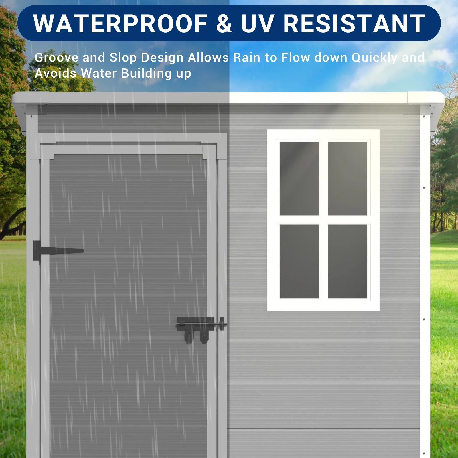 ELPOSUN Outdoor Storage Shed 5x3 FT, Resin Garden Shed for Bike, Garbage Can, Tool, Plastic Outside Sheds & Outdoor Storage Storage Box with Lockable Door for Backyard, Patio, Lawn, Grey & White