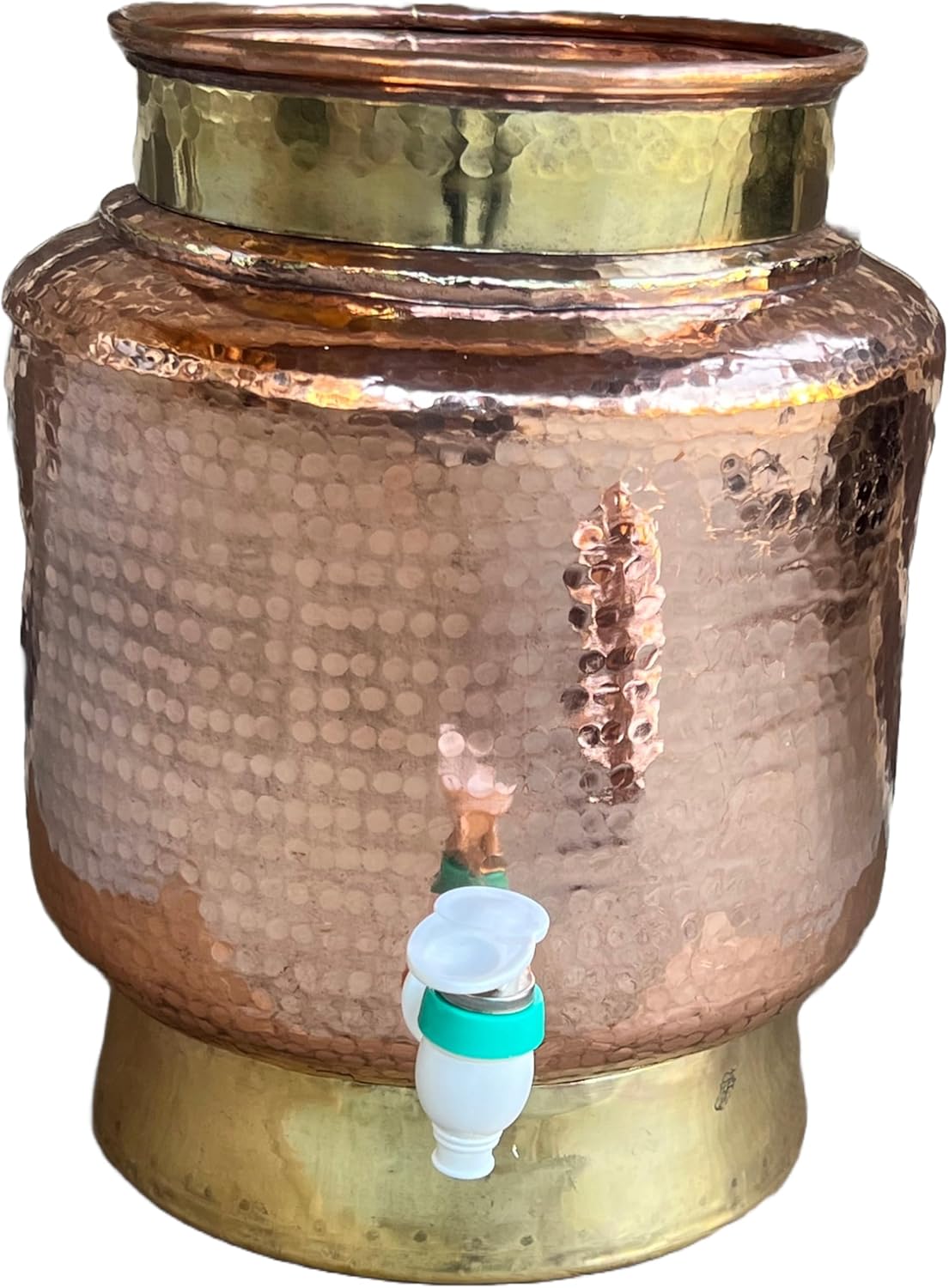 QT Handcarved, Pure Copper Counter Top Water Dispenser 2.5 Gallon Natural Water Purifier Storage Tank Pot With Faucet & Lid - Hand-Hammered Water Dispenser Can Hold Jar