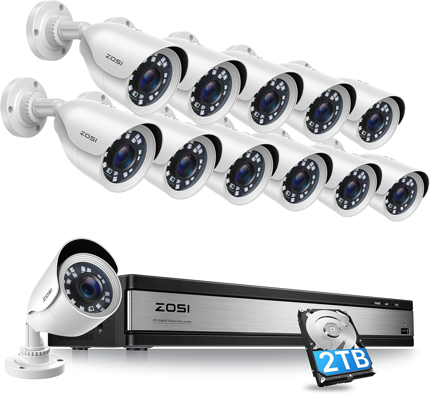 ZOSI H.265+ Full 1080p Home Security Camera System Outdoor Indoor, 5MP-Lite CCTV DVR 8 Channel and 4 x 1080p (2MP) Day Night Vision Weatherproof Surveillance Bullet Camera, Motion Alerts (No HDD)
