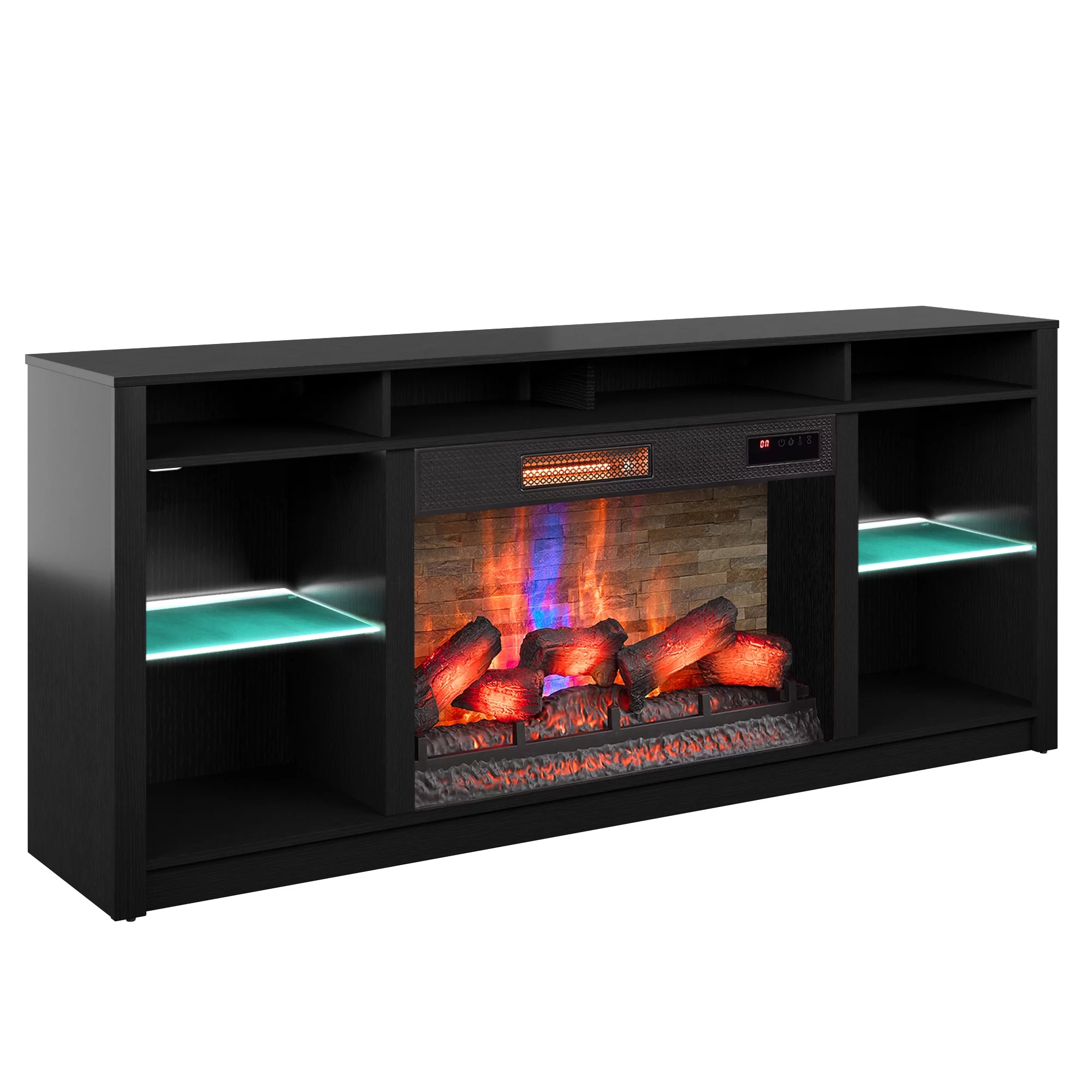 Twin Star Home Modern Contemporary TV Stand for TVs up to 80" with 33" Electric Fireplace and Interior Lights, Black