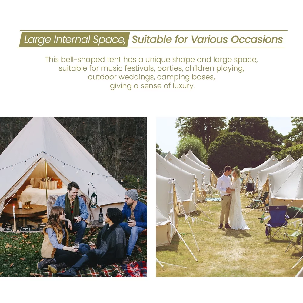 TOMOUNT Canvas Tent Bell Tent Yurt with Stove Jack Zipped Floor for Glamping 10ft/3m Dia 38LBS