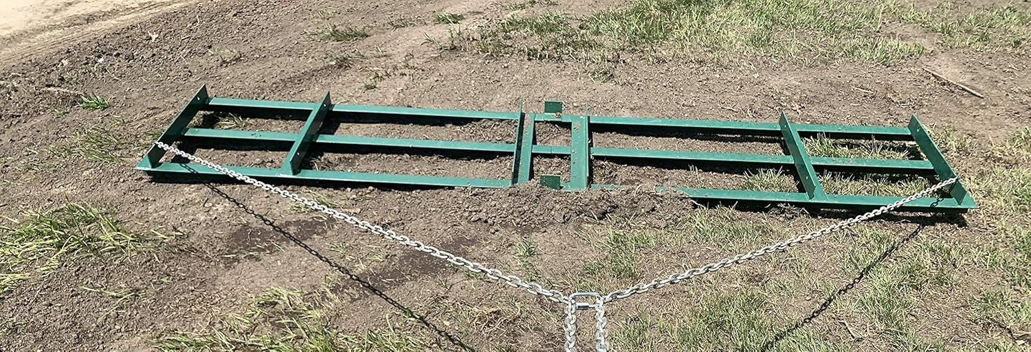 LANDZIE Drag Harrow Driveway Grader for ATV, UTV - Tractor Rake - 8 Ft (Two 4 ft Sections) Yard Rake Tow Behind - 4 Ft Heavy Duty Chain - Drag Grader for Yard Leveling