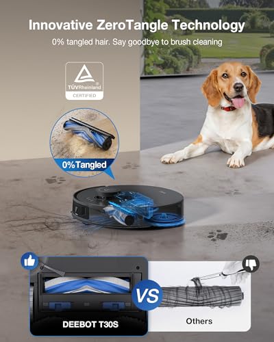 ECOVACS DEEBOT T30S Robot Vacuum and Mop, 11000Pa, ZeroTangle Technology, TruEdge Adaptive Edge Mopping, Hot Water Mop Washing, Self-Emptying, Self Refilling, Auto-Mop Lifting, Obstacle Avoidance