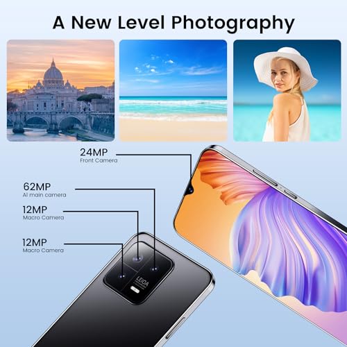 ExAchat M13Pro Unlocked Cell Phone, 6.7" HD Screen Unlocked Phones, 4+128GB Dual SIM Android 13 Smartphone with 128G Memory Card, Fingerprint Lock & Face ID, Long Battery Life