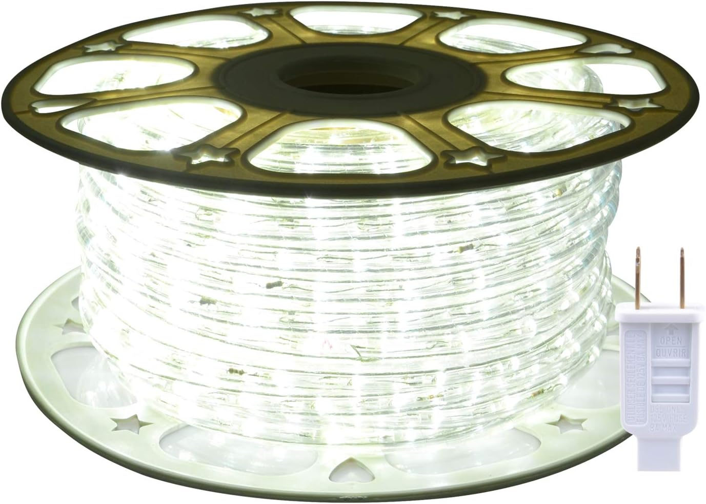 ollrieu 98.4ft Rope Lights Outdoor Waterproof,Daylight White LED Rope Lighting Indoor,Connectable,Plug-in 110V 6000K 360 LEDs,Flexible Light String for Patio Bedroom Camping Ceiling