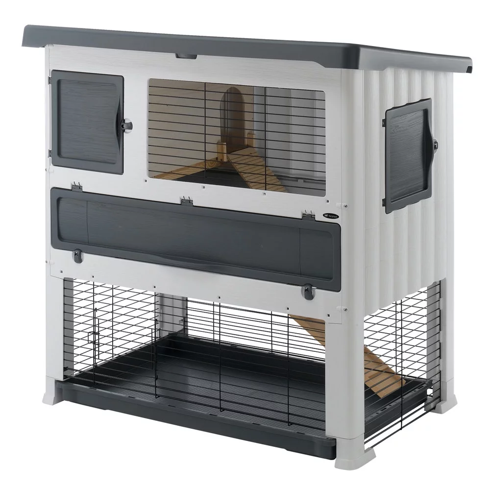 Ferplast Grand Lodge 120 Plus Rabbit Hutch | Large Oudoor Plastic Rabbit Hutch | 45.47L x 24.80W x 46.06H Inches, Gray - Curated Treasures Market