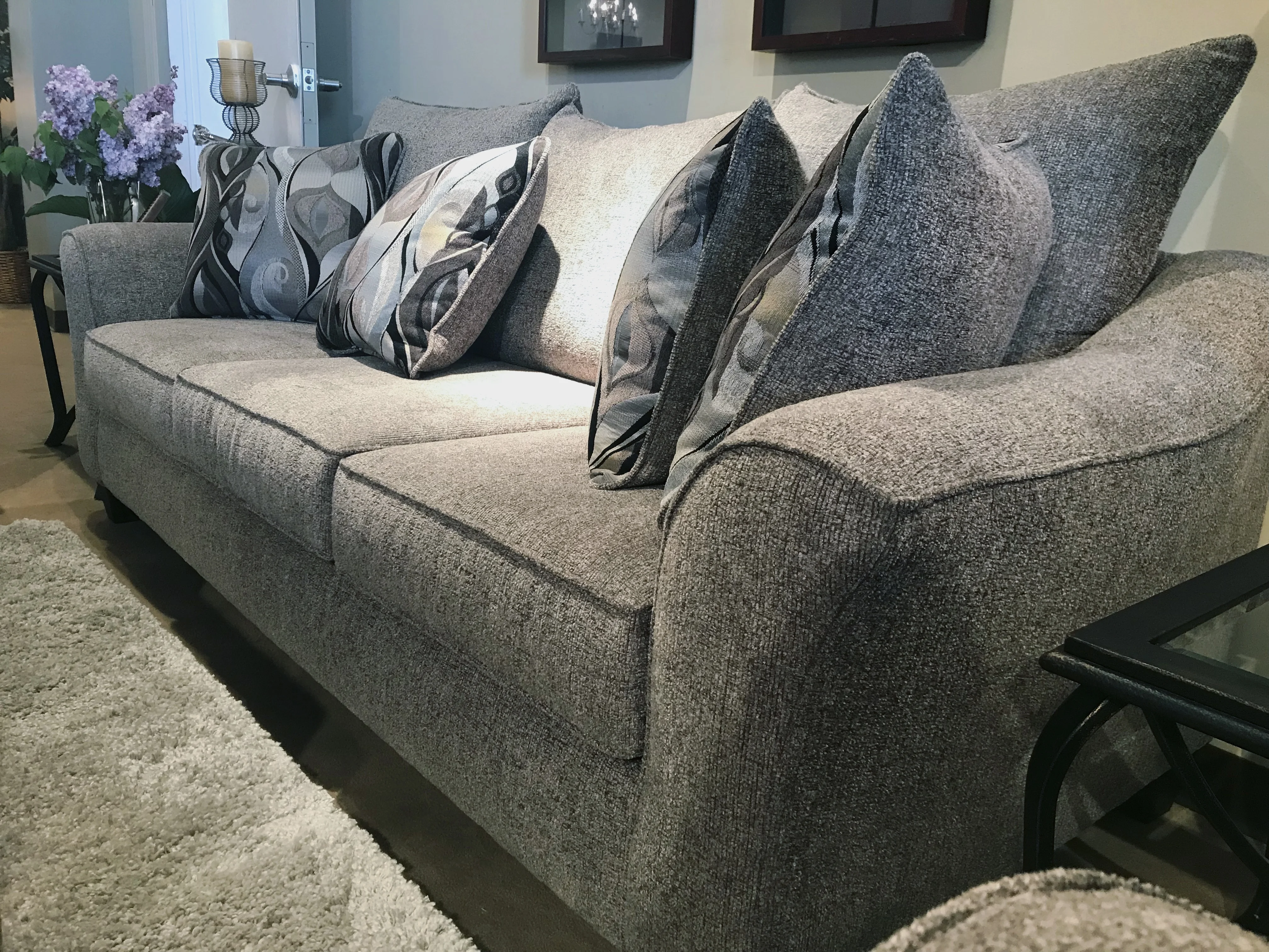 Roundhill Furniture Camero Pillowback Sofa and Loveseat Set, Fabric, Platinum