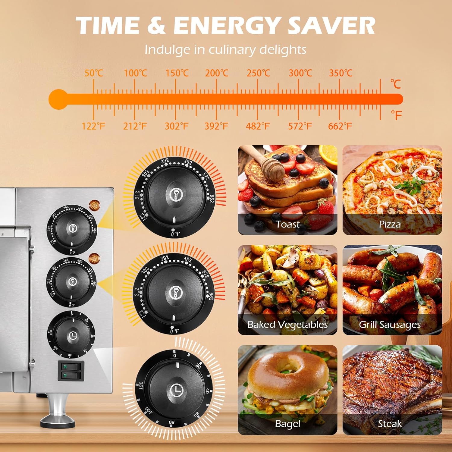 Dyna-Living Electric Pizza Oven Countertop Commercial Pizza Oven Indoor Pizza Oven 1900W Stainless Steel Commercial Pizza Maker with 12 Inch Pizza Pan and Pizza Stone for Restaurant Home Food Truck