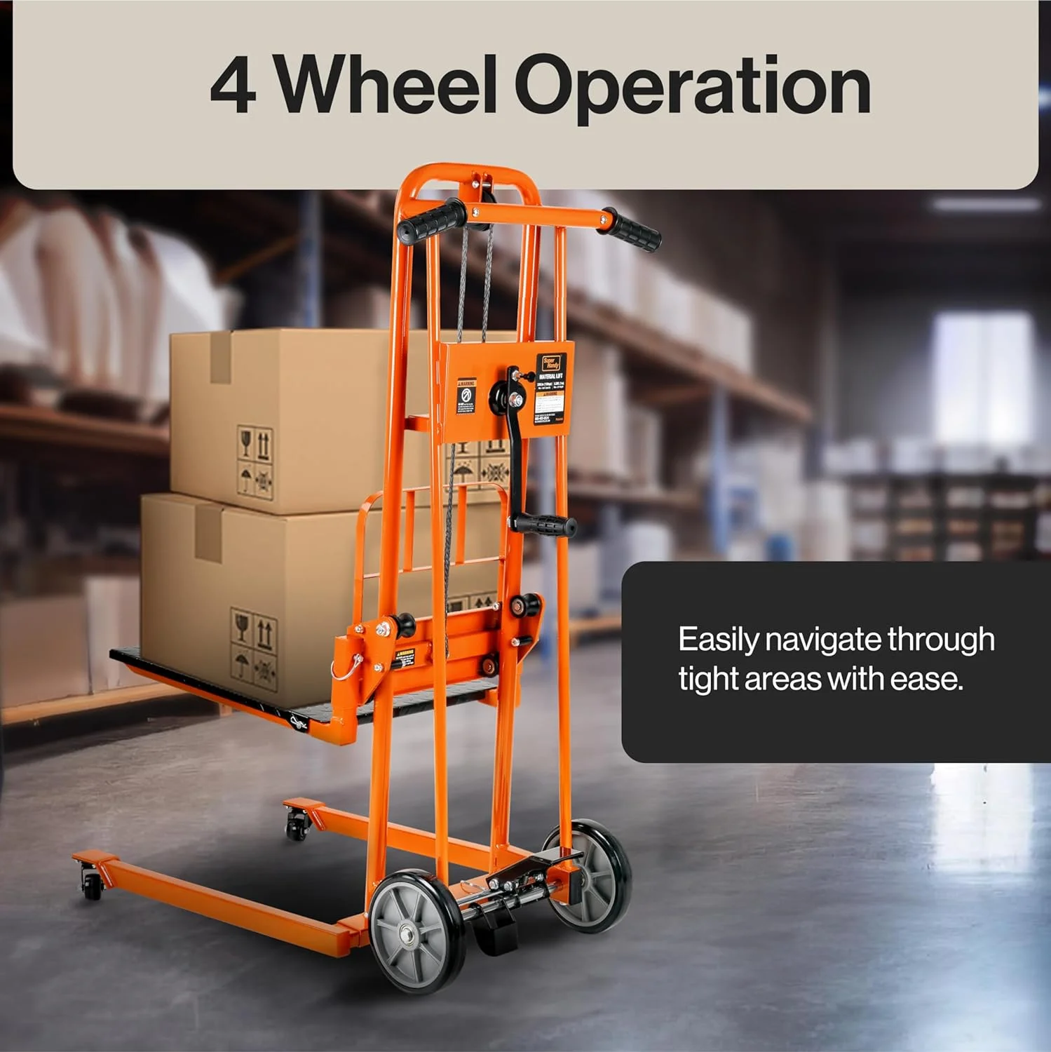 SuperHandy Material Lift Winch Stacker, Pallet Truck Dolly, Lift Table, Fork Lift, 330 Lbs 40" Max Lift w/ 8" Wheels, Swivel Casters