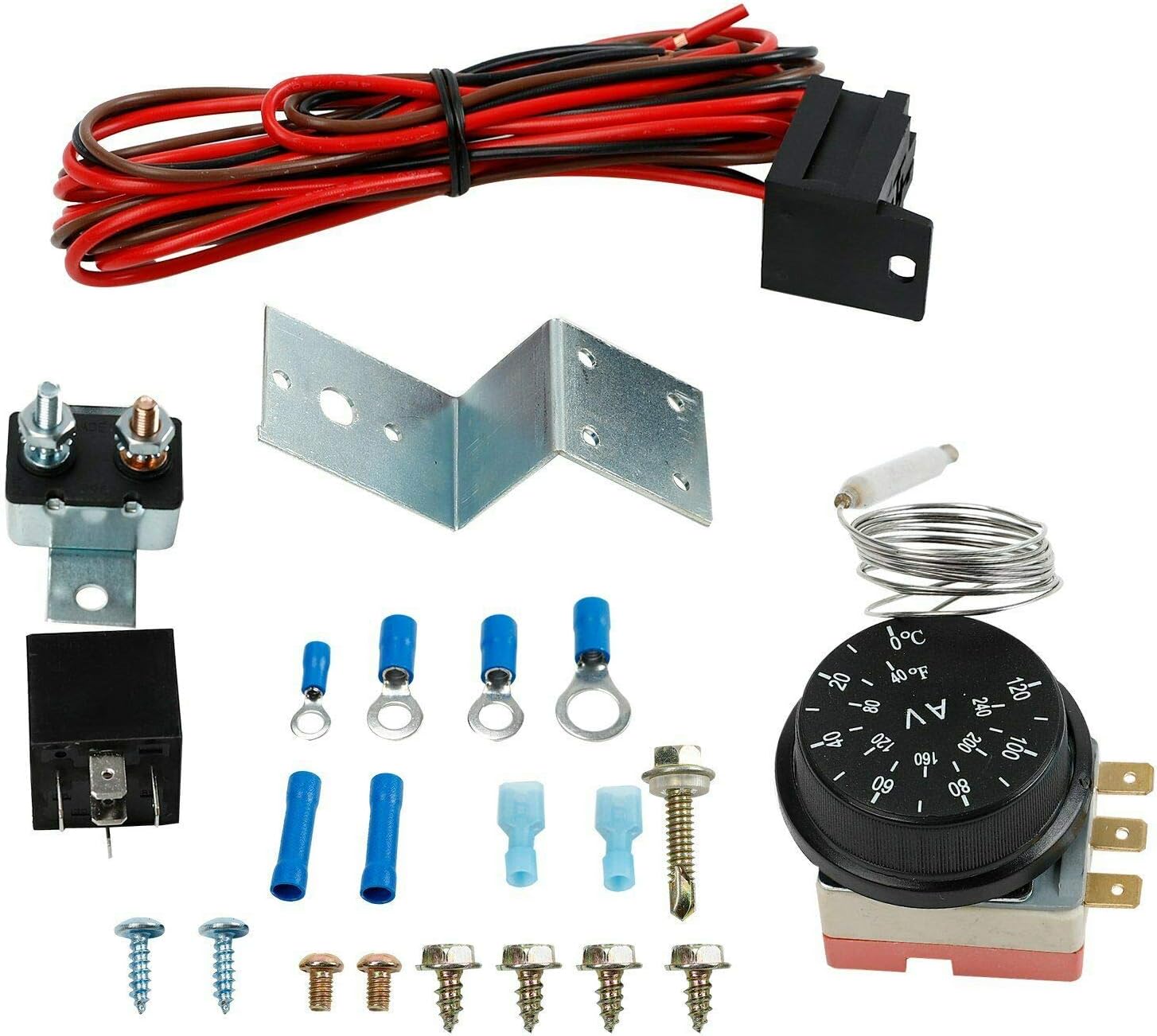16" Slim Push Pull 12V Electric Radiator Cooling Fan with Adjustable Electric 12V Radiator Fan Thermostat Control Relay Wire Kit For Car Truck Pack of 2
