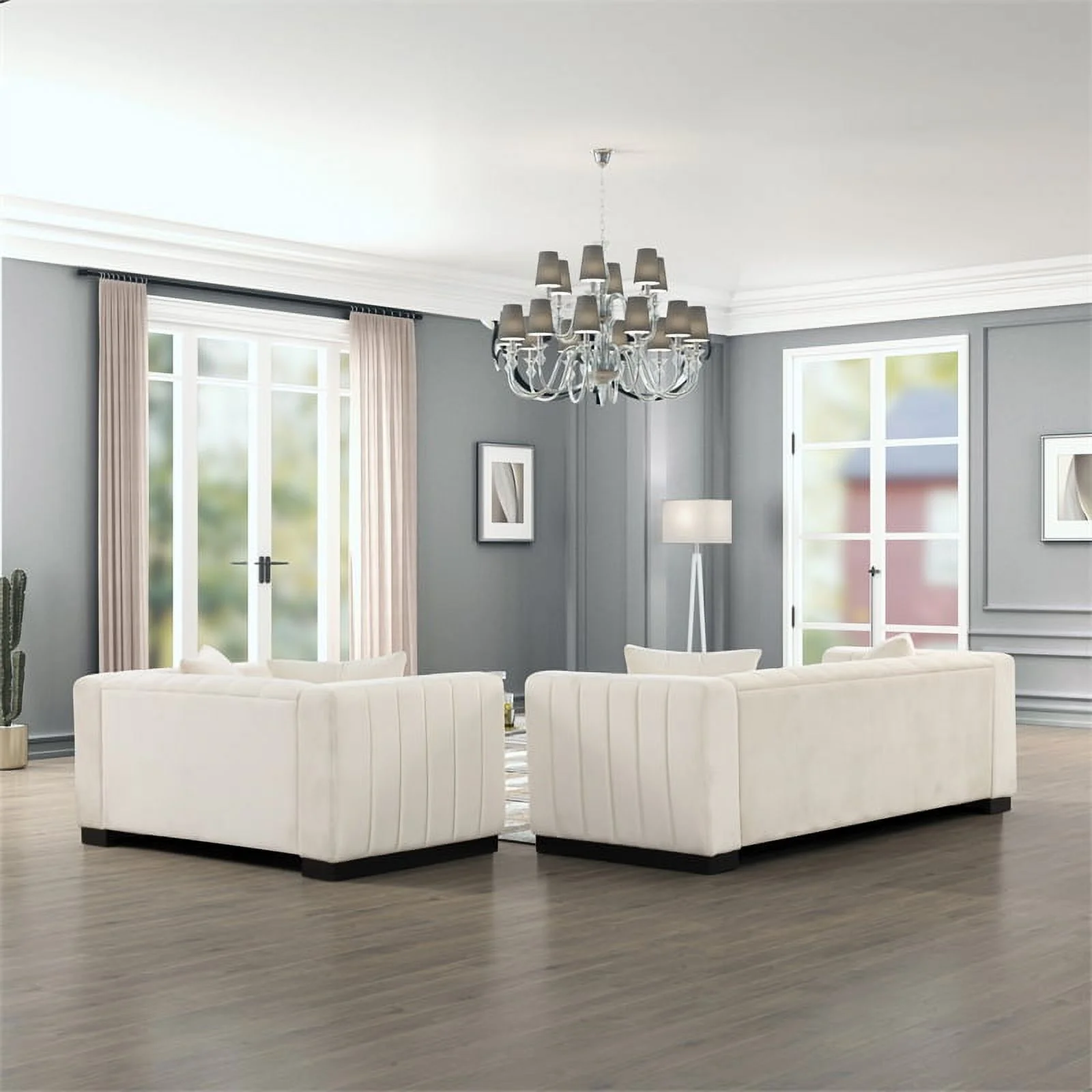 Rnfurnishings 3-PC Living Room Furniture Velvet Sofa+Loveseat+Armchair Set-Beige