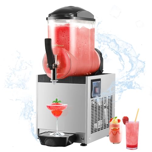 Commercial Slushie Machine, 2 Tanks 24L Frozen Drink Margarita Machine Smoothie Slushy Maker Stainless Steel 120V/60HZ for Restaurant Bar Party