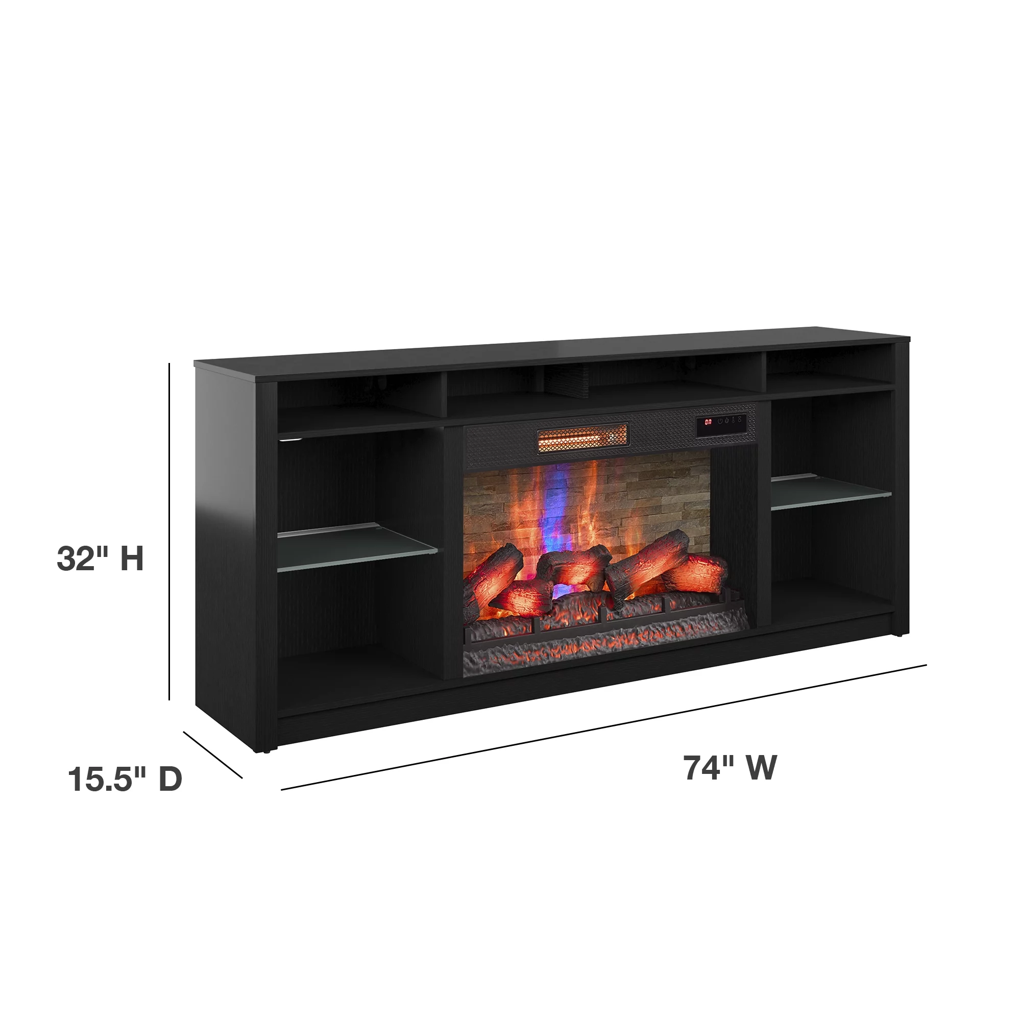 Twin Star Home Modern Contemporary TV Stand for TVs up to 80" with 33" Electric Fireplace and Interior Lights, Black