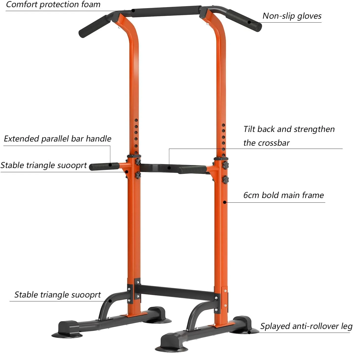 SOGES Height Adjustable Power Tower Dip Stands Pull up Bar Strength Training for Home Gym Black