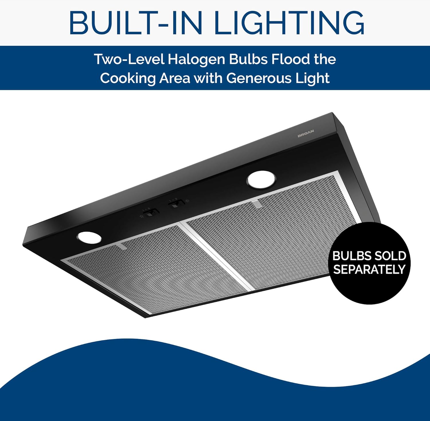 Broan-NuTone BCSD136BL Glacier Range Hood with Light, Exhaust Fan for Under Cabinet, Black, 36-inch