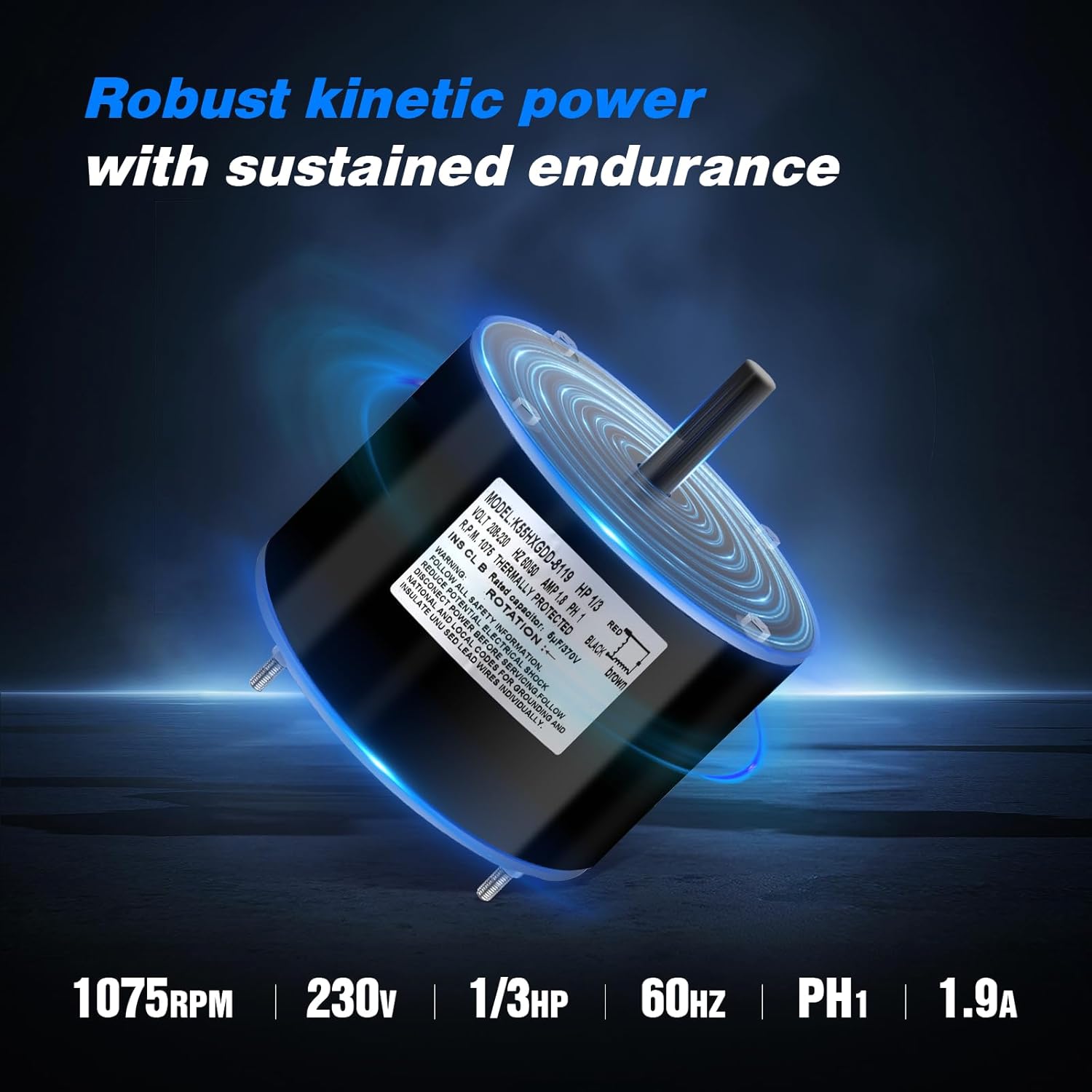K55HXGDD-8119 Compatible with Emerson Condenser Fan Motor, K55HXGDD-8119 Condenser Fan Motor Designed to Replace Part K55HXGDD-8119, K55HXDAS-6735, K55HXCTJ-6645, 1/3 HP 208-230 Volt.