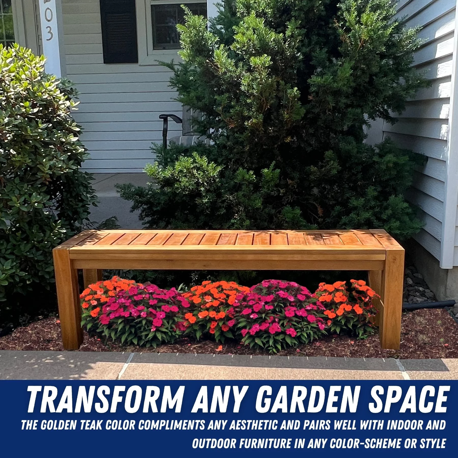 Acacia Wood Traditional Backless Bench, 4-Foot Indoor/Outdoor Wooden Porch, Patio, Garden & Park Seating
