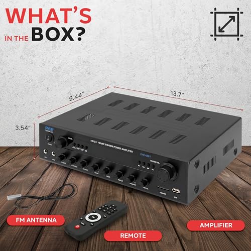Pyle 400W Stereo Amplifier Receiver - BT Home Audio Amplifier with USB/SD Readers, FM Radio, 3.5mm Aux, Phono, Optical & Coaxial Inputs, LED Display, Mic Inputs, Built-in 2 in 1 HDMI Switch