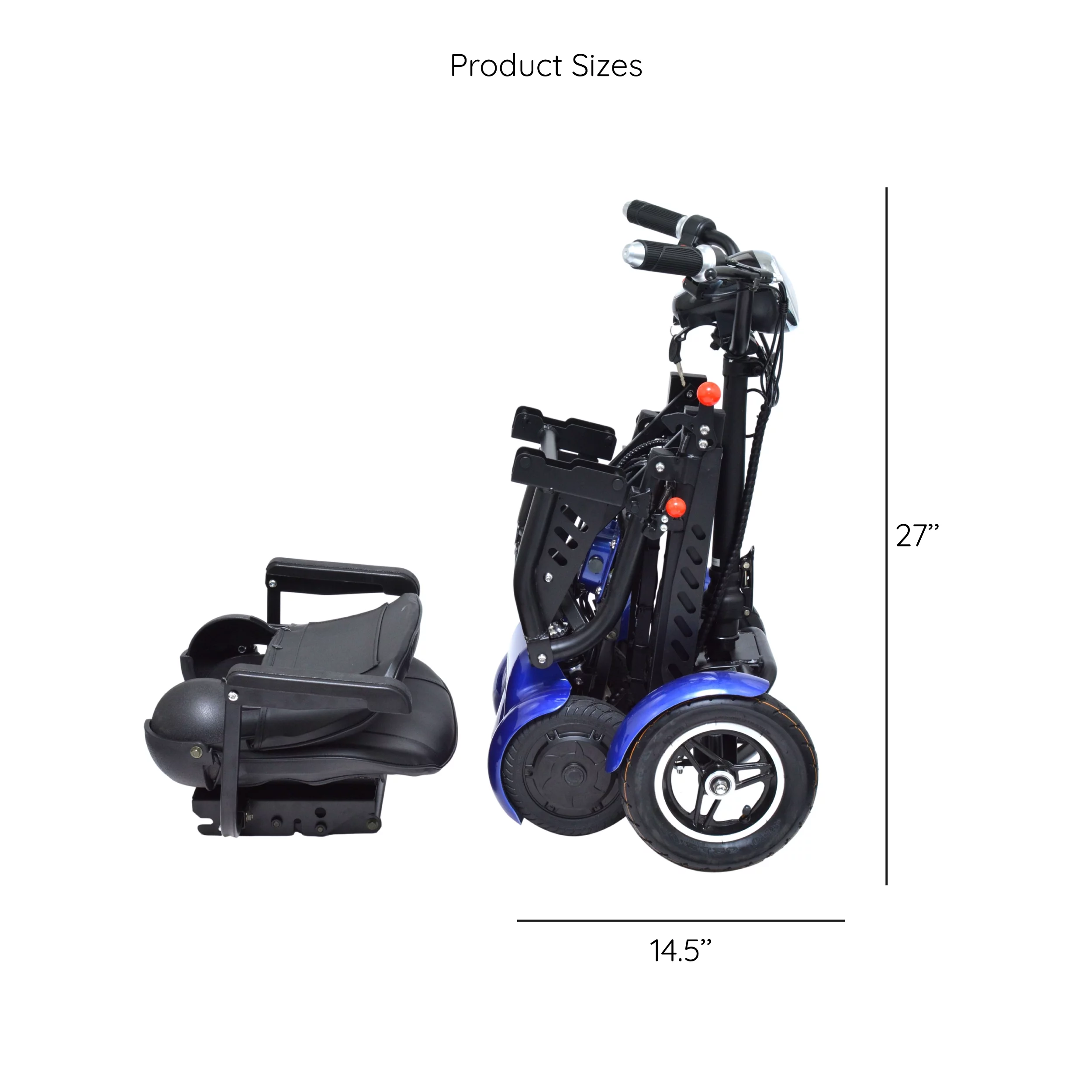 Bangeran Electric Mobility Scooter, 4 Wheel Foldable Portable, Up to 12 Miles - Blue