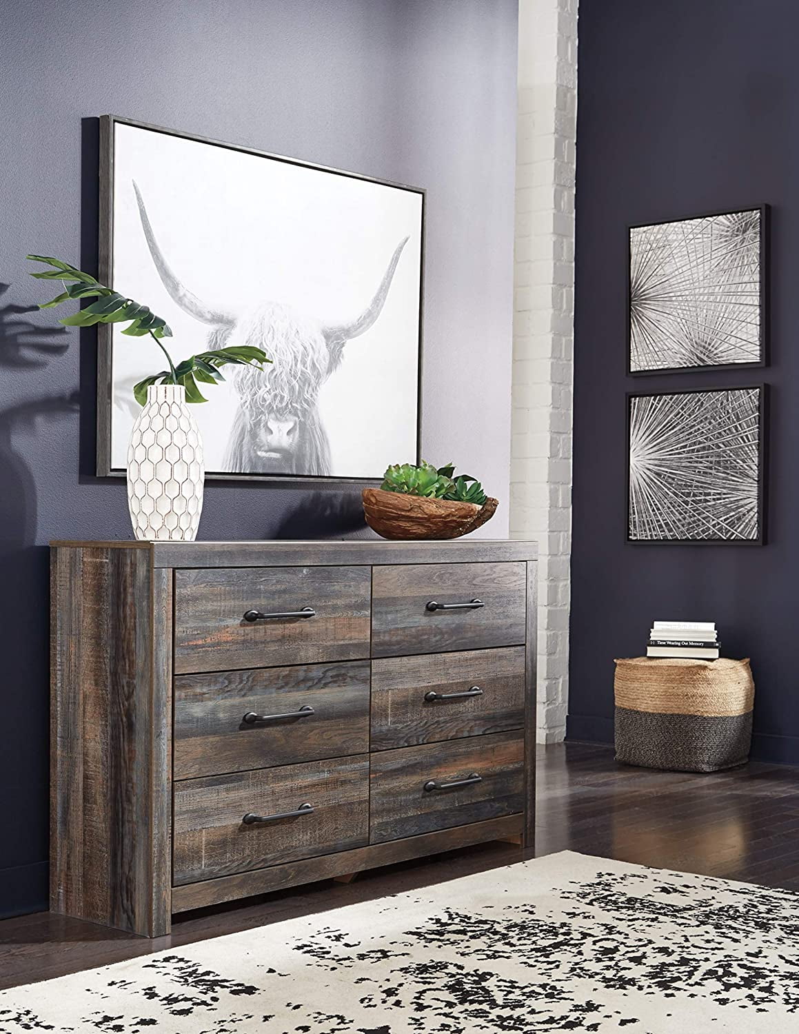Ashley Furniture Drystan 6 Drawer Dresser in Burnt Orange and Teal