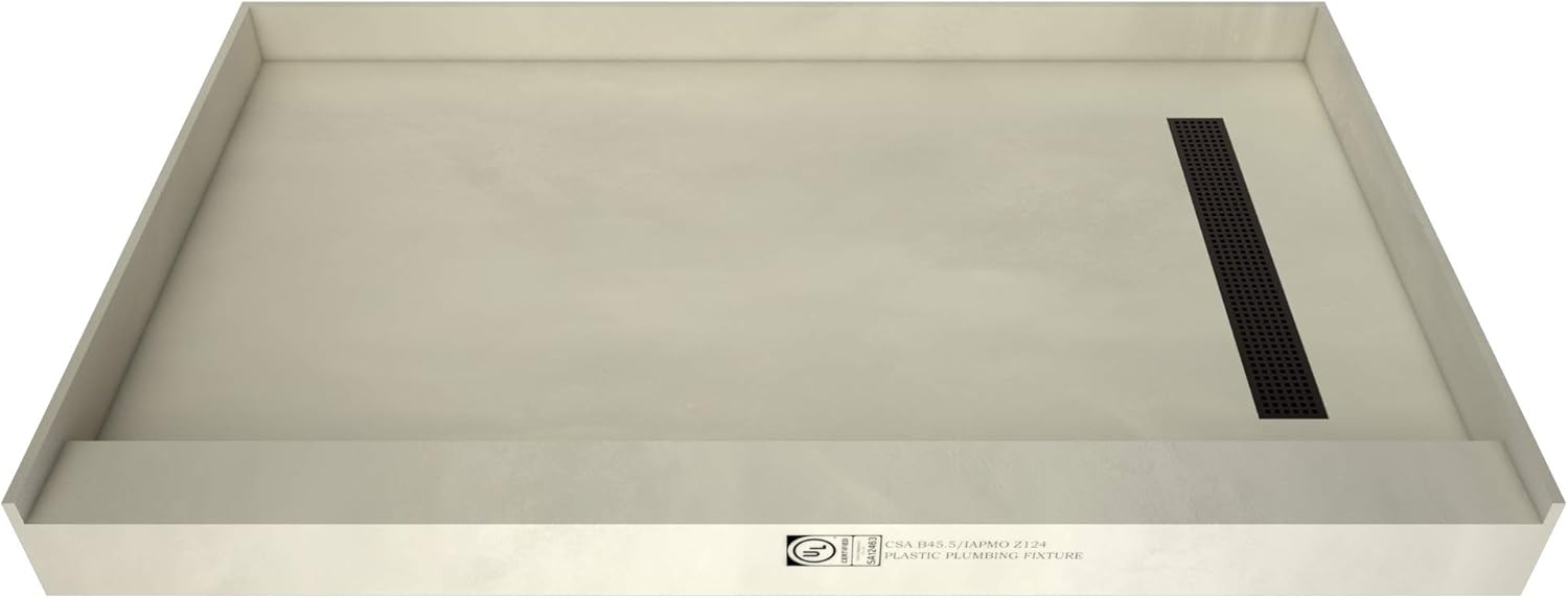 Tile Redi T4260R-SCDNPVZ Shower Pan Kit with Flashing, Right Drain- Single Curb Shower Base, 2" PVC Drain and Grate Included, 60" Width x 42" Depth