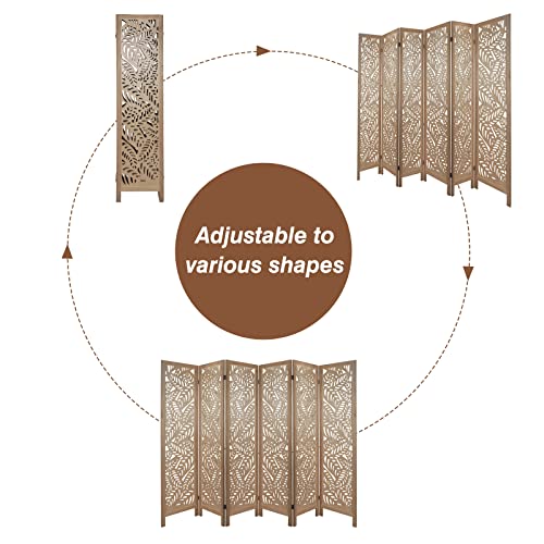 ECOMEX Room Divider 6 Panel,Folding Wood Room Divider Privacy Screen,Freestanding Easy Move Partition Suitable for Home Office Restaurant Bedroom(Light Brown)
