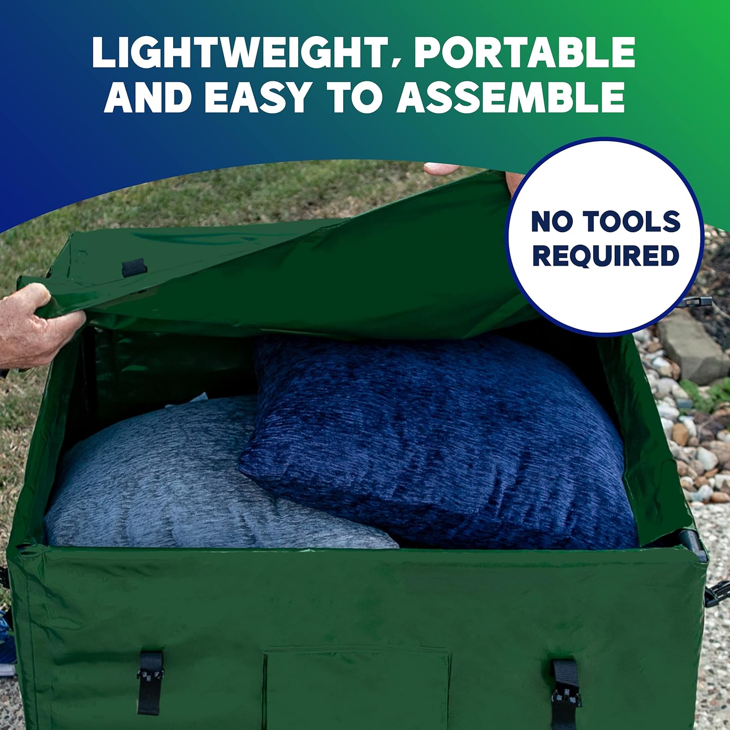 YardStash Outdoor Storage Box (Waterproof) - Heavy Duty, Portable, All Weather Tarpaulin Deck Box - Protects from Rain, Wind, Sun & Snow - Perfect for the Boat, Yard, Patio, or Camping – XL Green