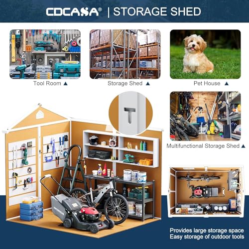CDCASA 8x6 Feet Resin Storage Shed, Waterproof Outdoor Shed with Floor & Lockable Door & Window & Vents, Plastic Tool Shed for Backyard, Patio, Poolside, Lawn, Dove Grey