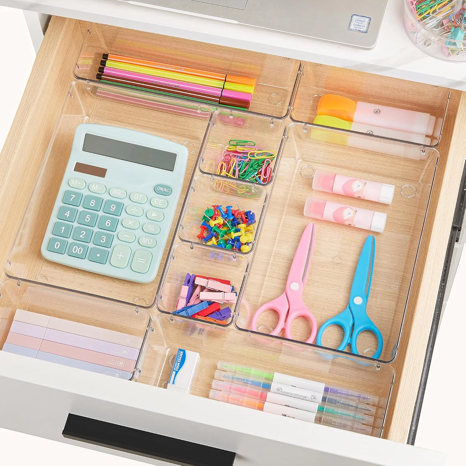 Hltsor 72 PCS Plastic Drawer Organizers Set  4-Size Versatile Bathroom and Vanity Organizer Trays  Non-Slip Storage Bins for Makeup  Jewelries  Kitchen Utensils and Office Desk  Pink