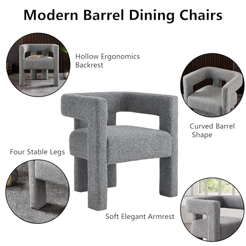 Modern Sherpa Barrel Chair with Open-Back, Fabric Upholstered Boucle Dining Chair, Accent Side Armchair for Living Room, Bedroom, Kitchen (Blue Black,25.59" x 20.87" x 27.56")