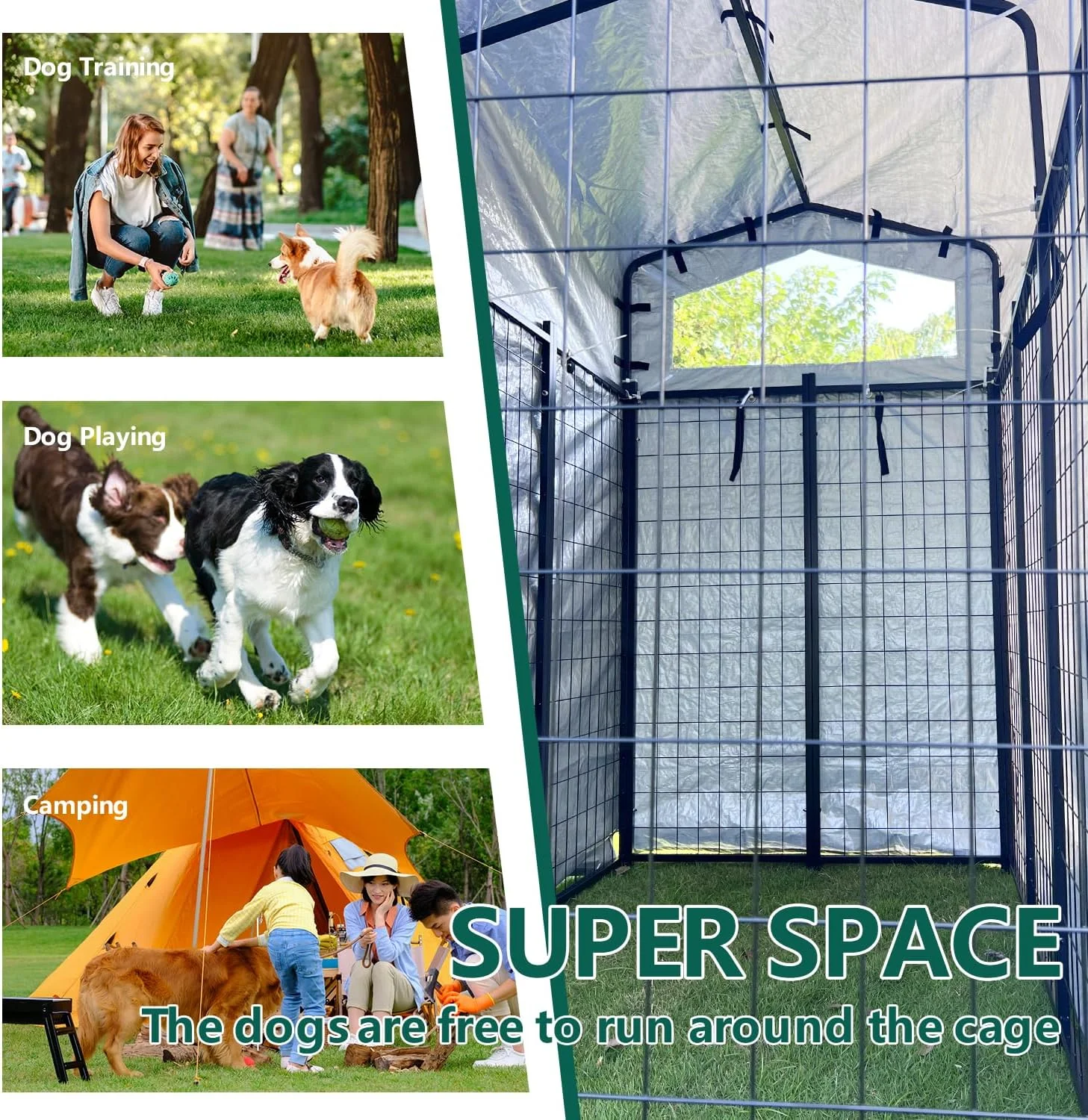 Aixvx Large Outdoor Dog Kennel 86" L x45 W x 79" H, Heavy Duty Outdoor Fence Dog Cage, Anti-Rust Dog Pens Outdoor Dog Fence with Waterproof UV-Resistant Cover and Secure Lock for Backyard(with Roof - Curated Treasures Market