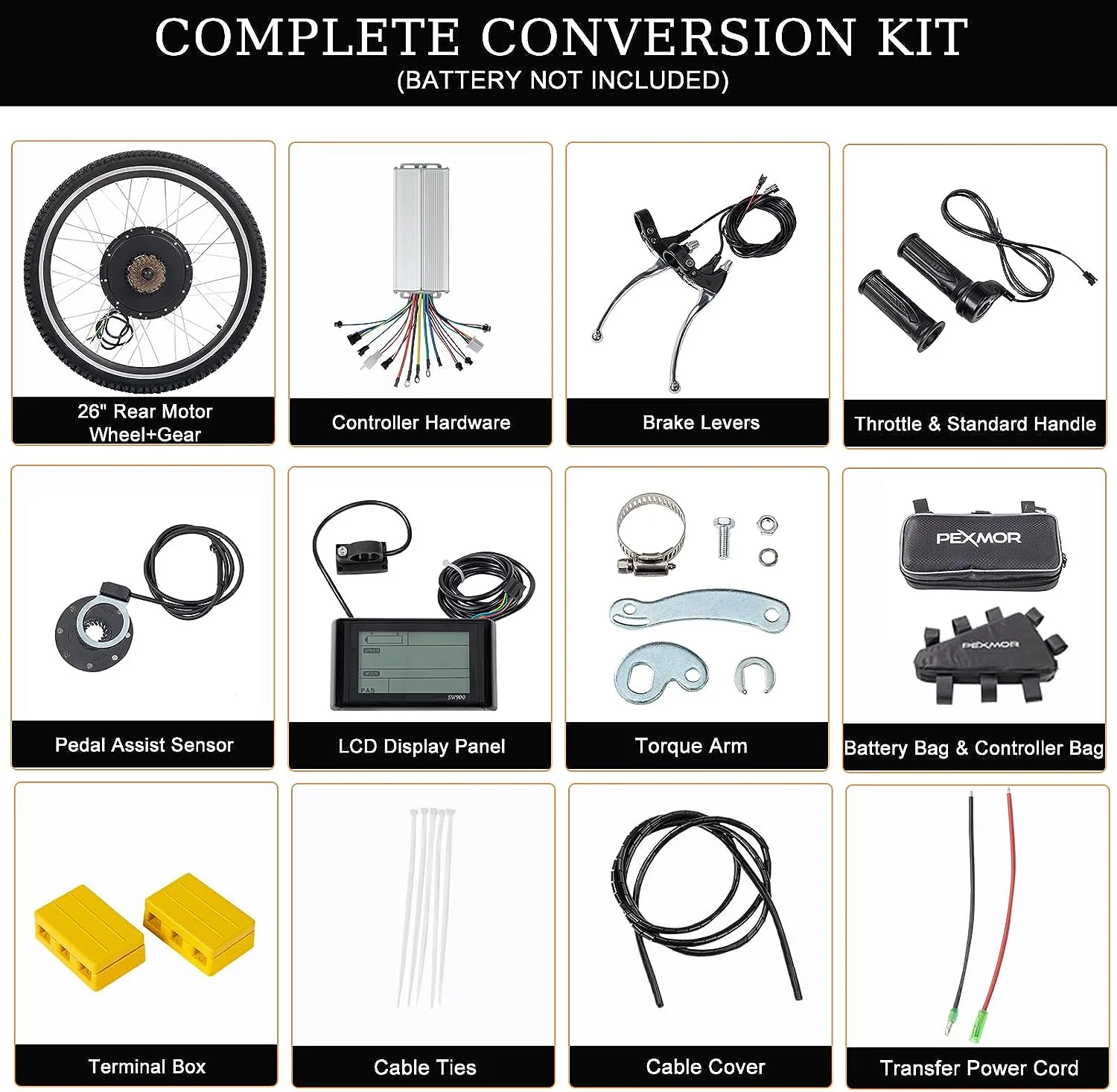 PEXMOR Electric Bike Conversion Kit, 48V 1500W/1200W/1000W 26" Rear Wheel E-Bike Conversion Kit, Ebike Hub Motor Kit Upgrade 3 Mode Controller w/PAS/LCD Display/Twist Throttle Bicycle Ebike Wheel Kit