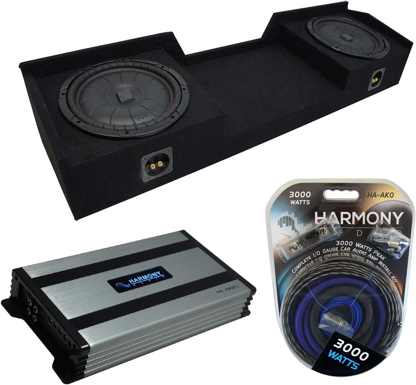 Kicker Bundle Compatible with 1999-06 GMC Sierra Extended Cab Truck CVT12 CompVT Dual 12" Loaded Sub Box Enclosure with HA-A800.1 Amplifier