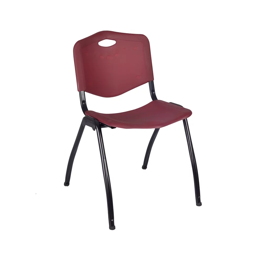 Belen Kox Kee 48" Square Breakroom Table- Mahogany/ Chrome & 4 'M' Stack Chairs- Burgundy