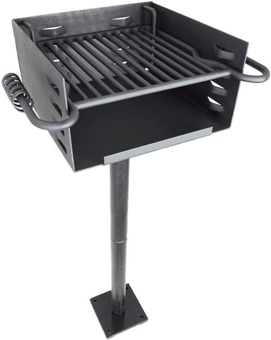 Titan Single Post Park Style Grill Charcoal Grill w Base Anchor BBQ Heavy Camp