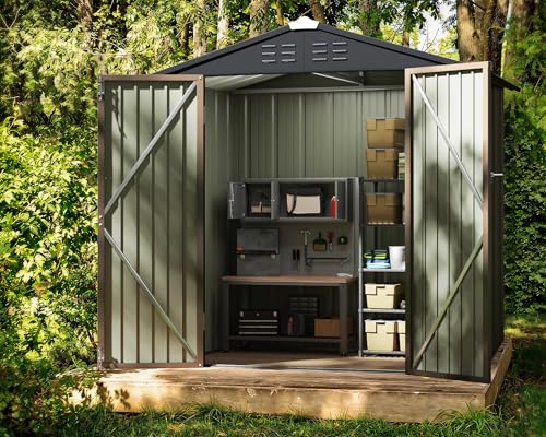 Greesum Outdoor Storage Shed 6 x 8 ft. Utility Tool Shed Metal Storage Garden Shed with Door & Lock for Patio Storage, Brown