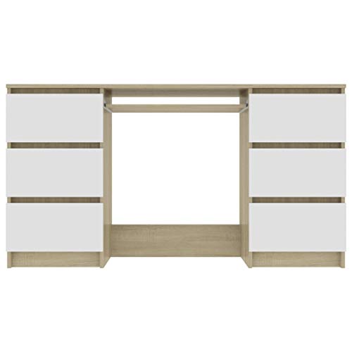 Chipboard Writing Desk with 6 Drawers Computer Desk Worktable Console Table Space Saving Design Reading Table Office Desk Side Table for Living Room Bedroom Office Tiny House 55.1" x 19.7" x 30.3"