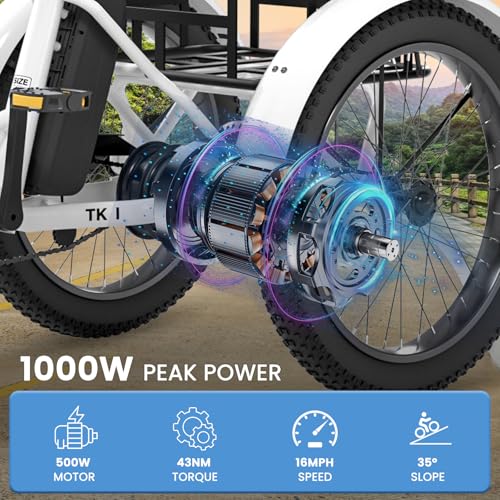 MOONCOOL Electric Trike, Electric Tricycle for Adults, 20" Folding 3 Wheels Electric Bicycle Bikes, 48V 500W/750W Motorized Electric Ebike with Aluminum Frame, Removable Battery and Basket