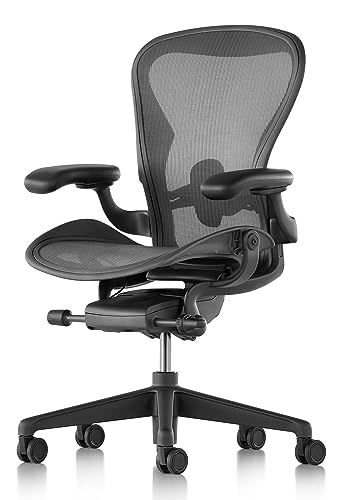 Herman Miller Aeron Chair Size B - Graphite Fully Loaded Adjustable Arm Height Tilt Tension Control Posture Fit - Repackaged Ergonomic Office Desk Chair