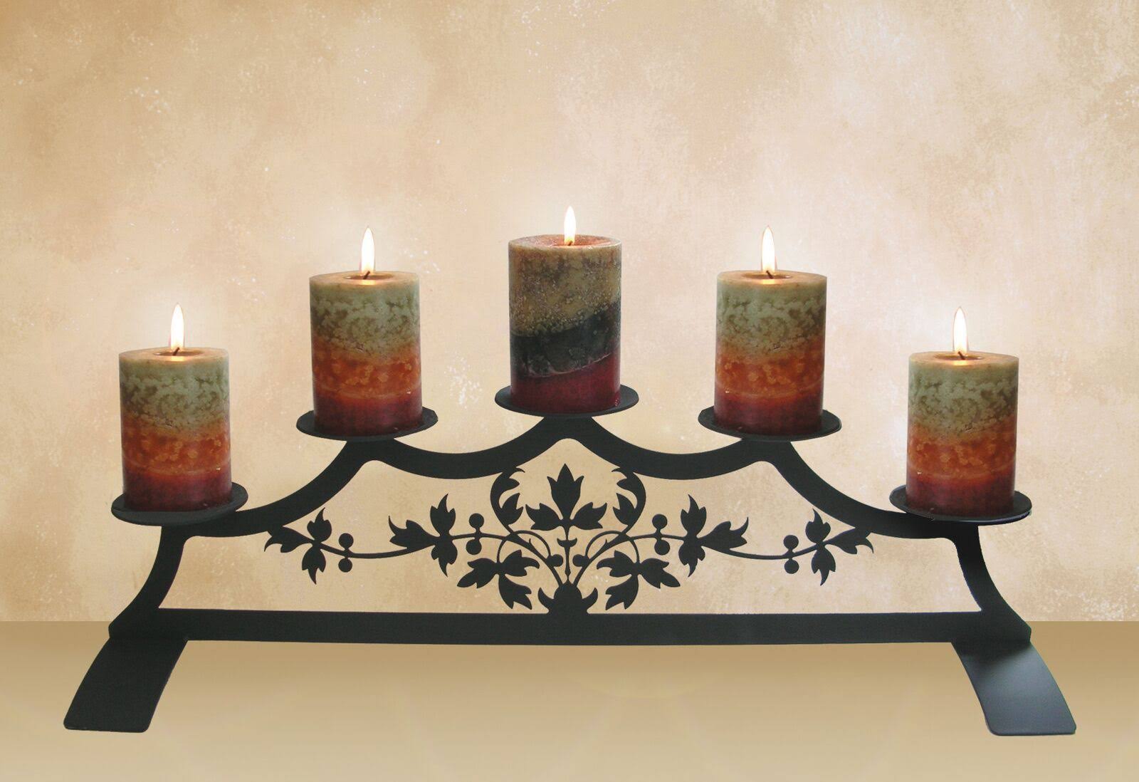 Wrought Iron Fireplace Pillar Candle Holder Pinecone