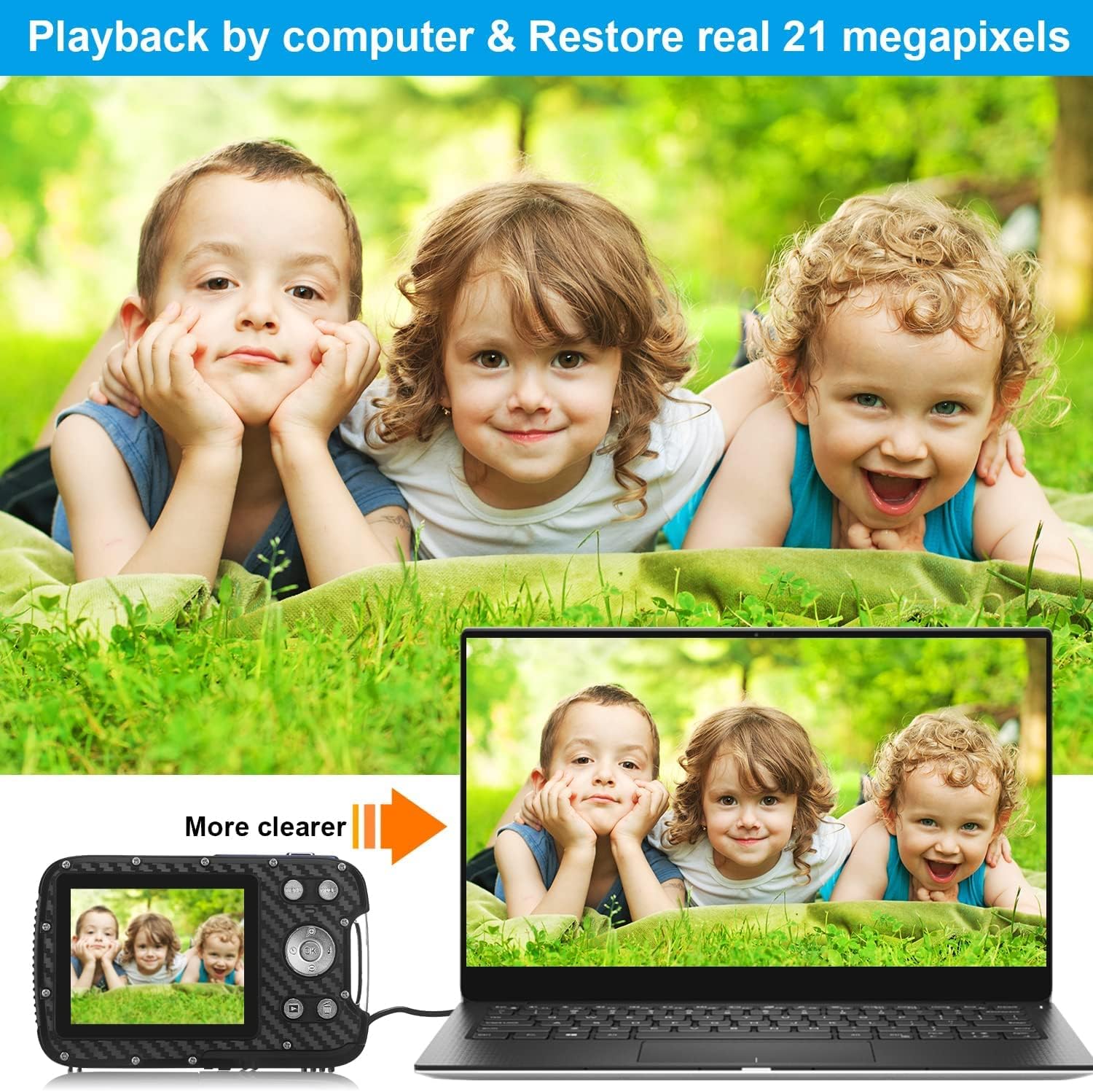 Waterproof Digital Camera 1080P 21MP HD Underwater Kids Camera with 2.8 LCD Screen 8X Digital Zoom Rechargeable Point and Shoot Camera Compact Portable Digital Camera for Kids Students,Teens