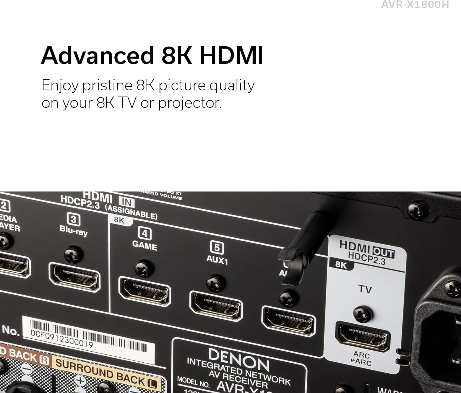 Denon AVR-X1800H 7.2 Channel AV Receiver - 80W/Channel, Wireless Streaming via Built-in HEOS, WiFi, & Bluetooth, Supports Dolby Vision, HDR10+, Dynamic HDR, and Home Automation Systems