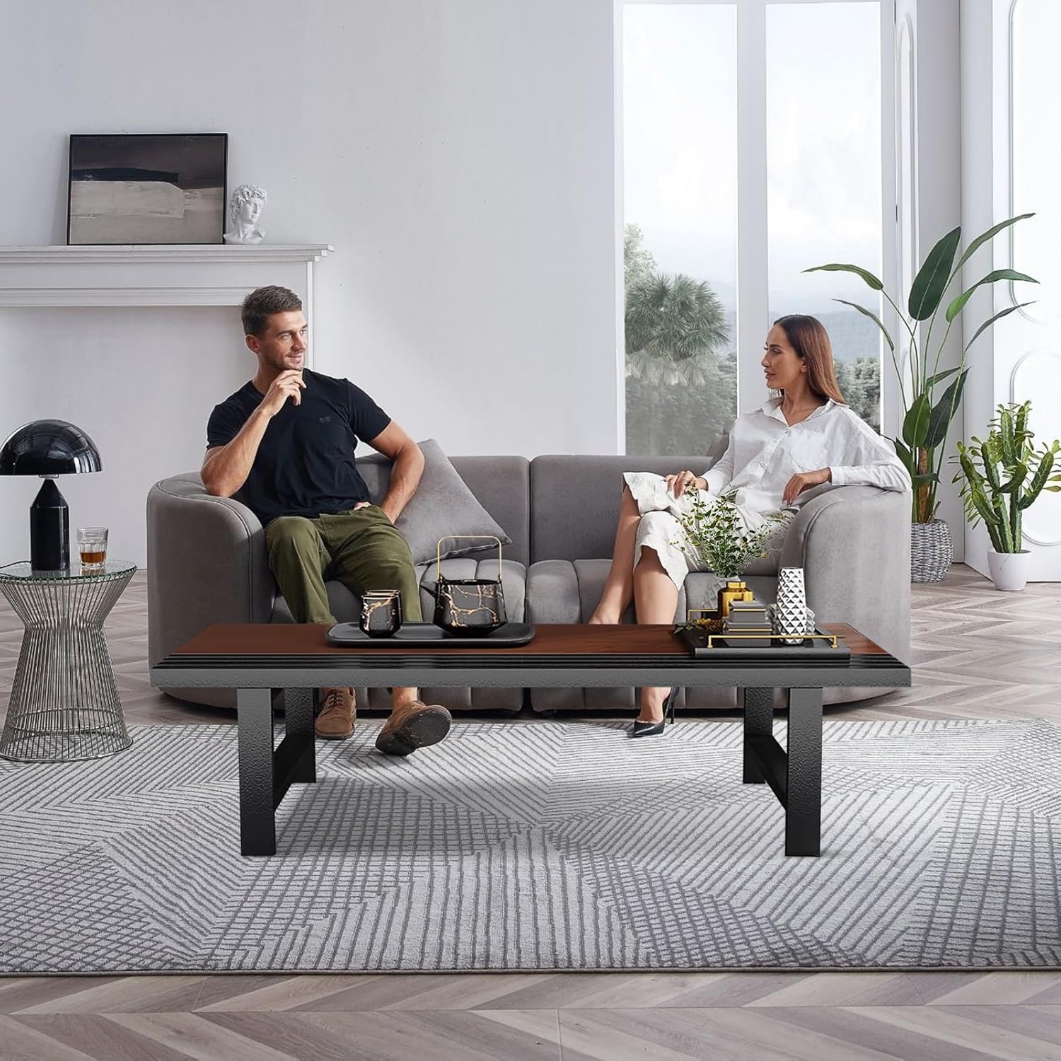 Japanese Floor Table, 39.4in Rectangular Small Coffee Tables for Living Room, Tea Table Low Table for Sitting On The Floor, Rustic Farmhouse Coffee Table for Tatami Dining & Spiritual Practices