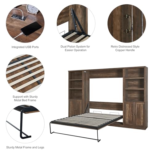 Murphy Bed Queen Size Wall Bedframe, can be Folded into a Cabinet Chest, Space Saving, for Bedroom Living Room, White