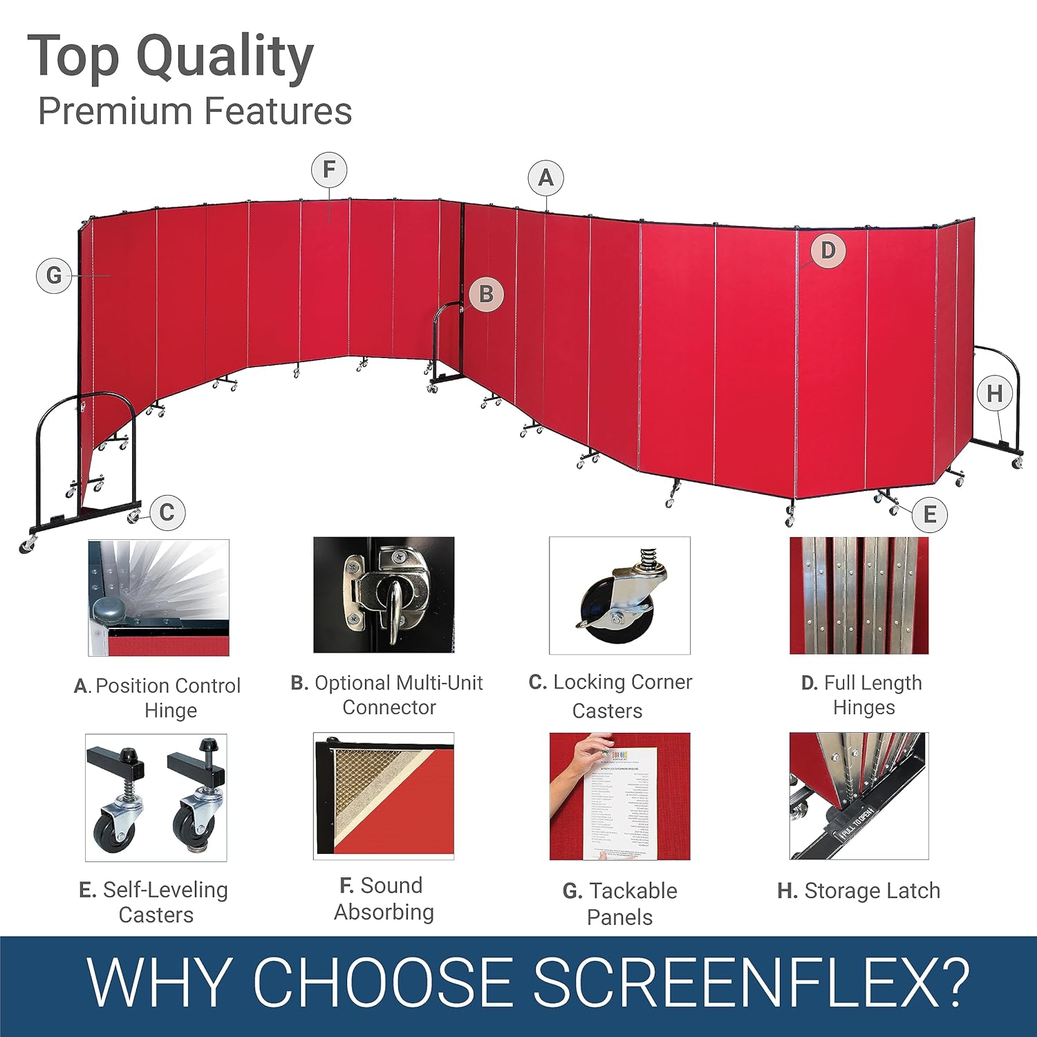 Standard Room Divider with Metal Frame, 5-Panel Folding Portable Partition Privacy Walls for Schools and Offices, 6' H x 9'-5" W - Grey Smoke Fabric